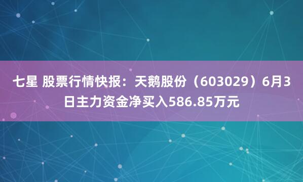 七星 股票行情快报：天鹅股份（603029）6月3日主力资金净买入586.85万元