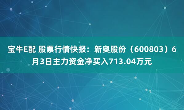 宝牛E配 股票行情快报：新奥股份（600803）6月3日主力资金净买入713.04万元